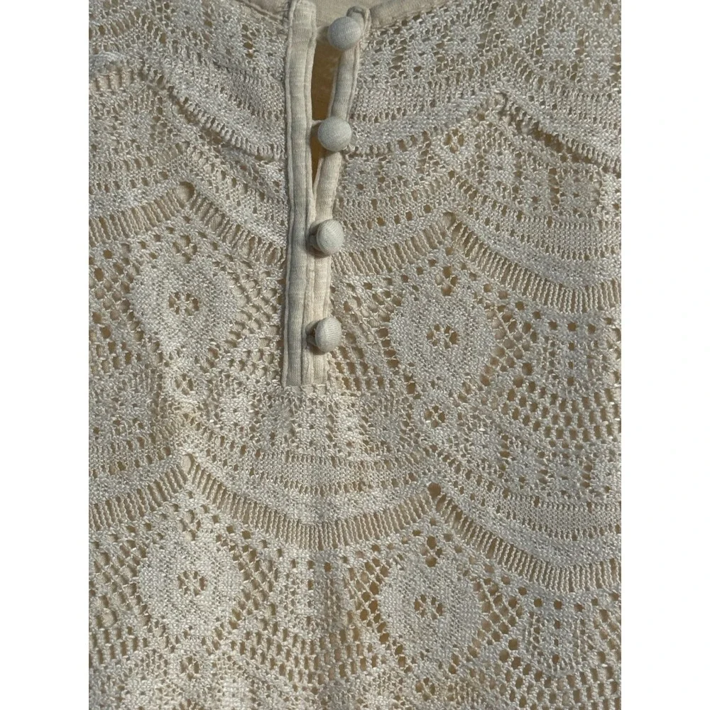 Lucky Brand Lace Front Top Women Large Cream Boho Henley Romantic Casual